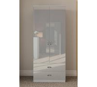 FWStyle Men's High Gloss 2 Door 2 Drawer Combination Double Wardrobe in Grey FWStyle Grey