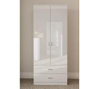 FWStyle Men's High Gloss 2 Door 2 Drawer Combination Double Wardrobe in White FWStyle White