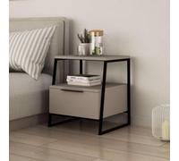 Fwstyle Mocha Grey 1 Drawer Modern Bedside Table Nightstand Black Metal Frame