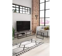 FWStyle Mocha Grey TV Unit Sofa Table Set Modern Modular Design Black Metal in White FWStyle White