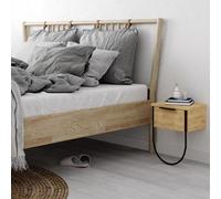 Fwstyle Modern 1 Door Bedside Table Cabinet Light Oak Wall Mounted Design