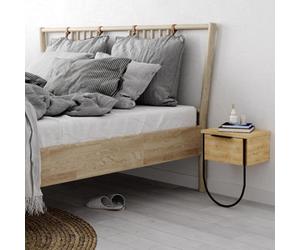 Fwstyle Modern 1 Door Bedside Table Cabinet Light Oak Wall Mounted Design