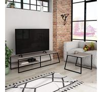 Fwstyle Modular Tv Unit Sofa Table Set Modern Design Black Metal Mocha Grey