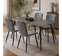 Fwstyle Monaco 5 Piece Grey Sintered Stone Dining Set Grey Waterfall Chairs Grey