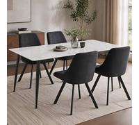 FWStyle Monaco 5 Piece White Sintered Stone Dining Set Black Chenille Chairs FWStyle White