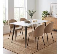 FWStyle Monaco 5 Piece White Sintered Stone Dining Set Flaxen Linen Chairs FWStyle White