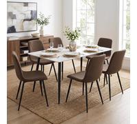 FWStyle Monaco 7 Piece White Sintered Stone Dining Set Dark Brown Chairs FWStyle White
