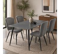 Fwstyle Monaco Grey Sintered Stone 5 Piece Dining Table Set With 4 Grey Waterfall Clamshell Dining Chairs