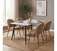 Fwstyle Monaco White Sintered Stone 5 Piece Dining Table Set With 4 Flaxen Upholstered Dining Chairs