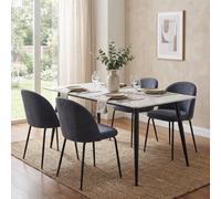 Fwstyle Monaco White Sintered Stone 5 Piece Dining Table Set With 4 Steel Blue Upholstered Dining Chairs