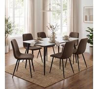 Fwstyle Monaco White Sintered Stone 7 Piece Dining Table Set With 6 Dark Brown Upholstered Dining Chairs