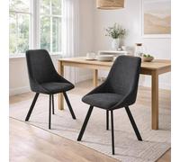 Fwstyle Myla Set Of 2 Black Chenille Upholstered 360 Swivelling Dining Chairs Black