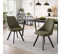 Fwstyle Myla Set Of 2 Green Chenille Upholstered 360 Swivelling Dining Chairs Green