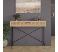 FWStyle Naive 1 Drawer Console Table Sapphire Oak Effect Metal Frame Push Open in Brown FWStyle Brown