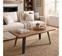 FWStyle Nassau Wave Edge Coffee Table Oak Effect Black Metal Frame in Brown FWStyle Brown