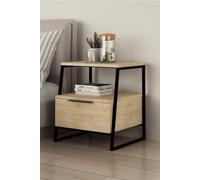 Fwstyle Natural Oak 1 Door Bedside Table Cabinet Modern Black Metal Frame In Brown Brown