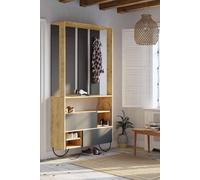Fwstyle Natural Oak & Anthracite Grey Hallway Storage Unit Coat Stand Modern In Brown