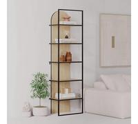FWStyle Natural Oak Modern Black Metal Frame Bookcase Shelving Unit 5 Tier
