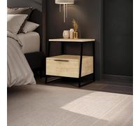 Fwstyle Oak 1 Drawer Bedside Table Nightstand Black Metal