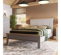 FWSTYLE Oak Bed Frame Uk Double 4Ft6 Low Grey Painted Finish