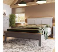 FWSTYLE Oak Bed Frame Uk King Size 5Ft Low Grey Painted Finish