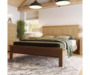 FWSTYLE Oak Bed Frame Uk King Size 5Ft Low Natural Oak Finish