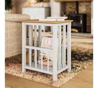 FWSTYLE Oak Magazine Rack Table Cream Linen Ready Assembled