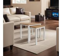 Fwstyle Oak Nest Of 2 Cream Linen Tables Ready Assembled