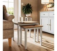 FWSTYLE Oak Nest Of 2 Tables Cream Linen Ready Assembled