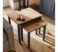 FWSTYLE Oak Nest Of 2 Tables Graphite Blue Ready Assembled