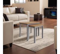 Fwstyle Oak Veneer Nest Of 2 Grey Tables Ready Assembled