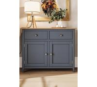 FWStyle Oak Veneer Sideboard Graphite Blue 2 Doors 2 Drawers Storage Cabinet FWStyle Blue