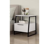 Fwstyle Painted White 1 Door Bedside Table Cabinet Modern Black Metal Frame White
