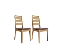FWStyle Pair Dining Chairs Natural Oak Finish Ladder Back Design Cushioned