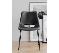 Fwstyle Pair Of Faux Leather Black Dining Chairs With Black Metal Frame Legs Black