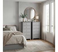 Fwstyle Pair Of Grey Palma 5 Drawer Chest Of Drawers Ready Assembled Grey