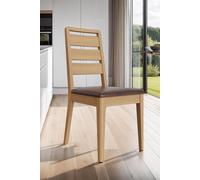 FWStyle Pair Of Natural Oak Ladder Back Dining Chairs in Brown FWStyle Brown