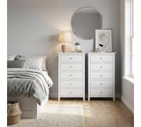 Fwstyle Pair Of White Palma 5 Drawer Chest Of Drawers Ready Assembled White