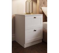 FWStyle Panelled 2 Drawer Bedside Chest (H) 55cm (W) 40cm (D) 40cm Extra Deep Drawers in White FWStyle White