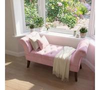 Fwstyle Pink Velvet Cushioned Padded Window Seat Bench (H) 59.5 (W) 114 (D) 40Cm