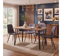 Fwstyle Poppy 120X70Cm Oak Dining Table Set With 4 Grey Linen Dining Chairs
