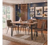 Fwstyle Poppy 120X70Cm Round Oak Dining Table Set With 4 Dark Brown Linen Dining Chairs