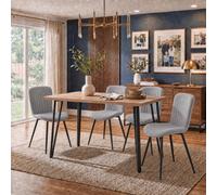 Fwstyle Poppy 120X70Cm Round Oak Dining Table Set With 4 Grey Clamshell Waterfall Dining Chairs