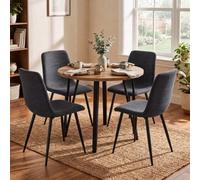 Fwstyle Poppy 90Cm Round Oak Dining Table Set With 4 Grey Linen Dining Chairs
