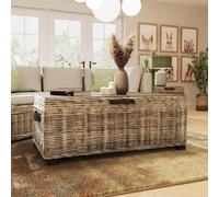 Fwstyle Ready Assembled Lift Up Storage Coffee Table Kubu Rattan Pine In Brown Brown