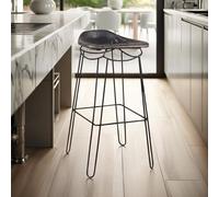 Fwstyle Real Black Leather Bar Stool Metal Frame Ready Assembled