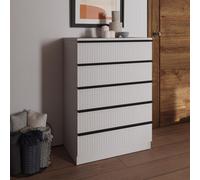 FWSTYLE Ripple Effect White 5 Drawer Chest Of Drawers Nightstand Scalloped Fronts