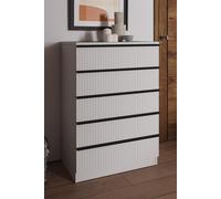 FWStyle Ripple Effect White 5 Drawer Chest Of Drawers Nightstand Scalloped Fronts FWStyle White