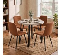Fwstyle Round Travertine Dining Table Set With 4 Chestnut Dining Chairs In Beige Beige