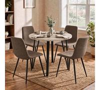 Fwstyle Round Travertine Dining Table Set With 4 Dark Brown Dining Chairs In Beige Beige